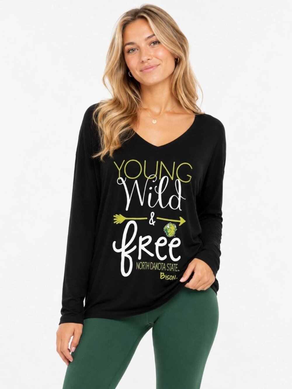 North Dakota State Bison Womens Top Size Small Young Wild & Free Stretchy New
